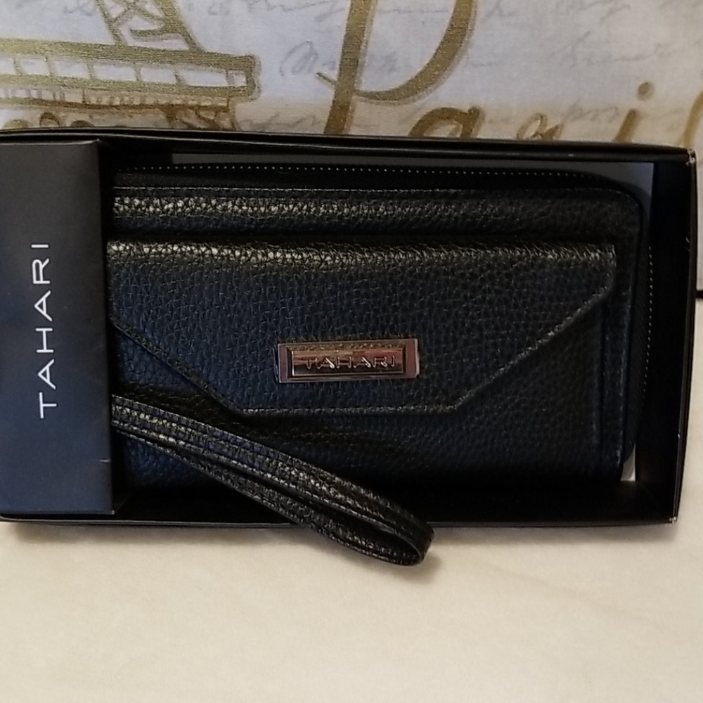 Tahari black wristlet.